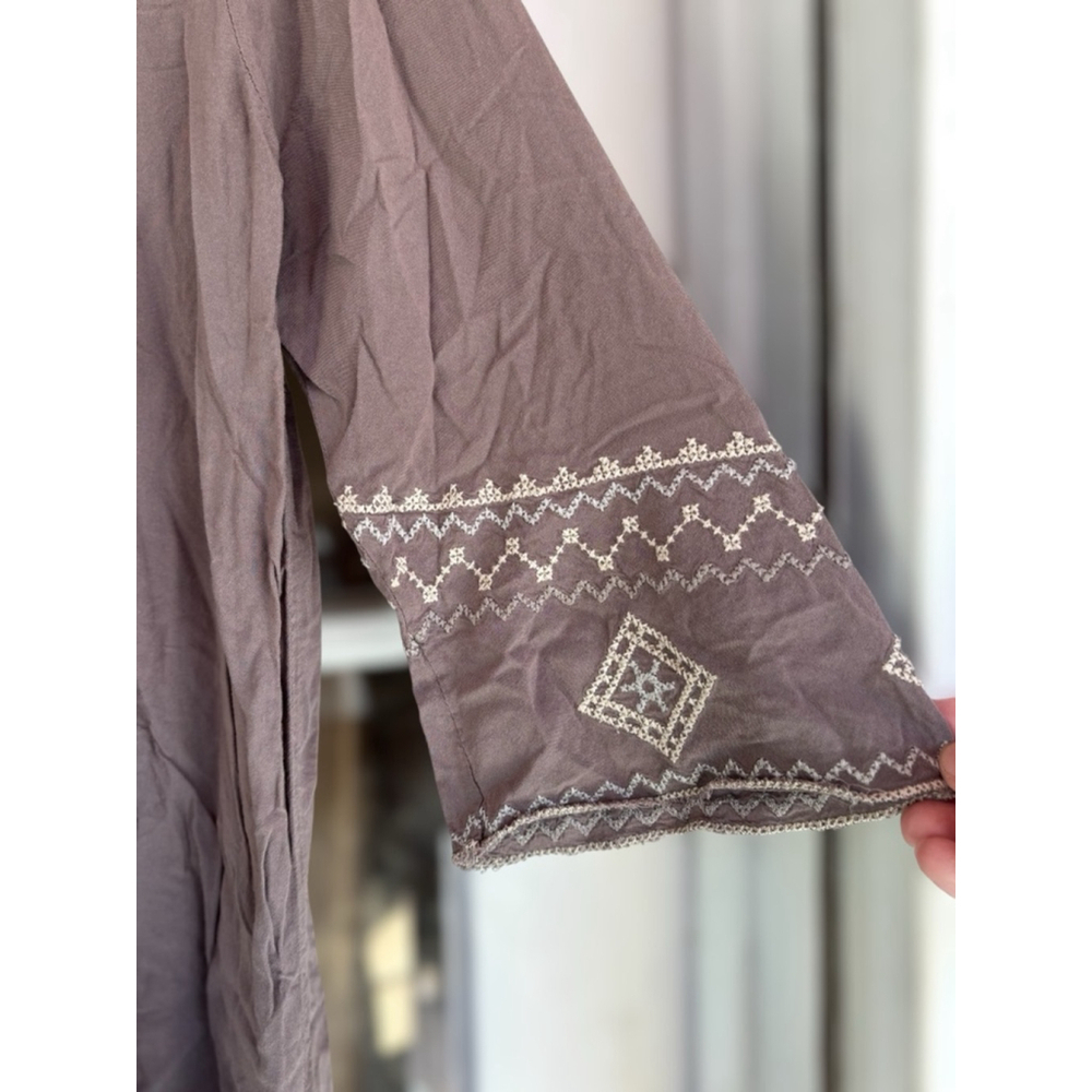 Monoreno Women's Large Brown Southwestern Embroidered Peasant Boho Tunic Top - Picture 5 of 14